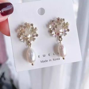 Flower hoop dangle earrings for women